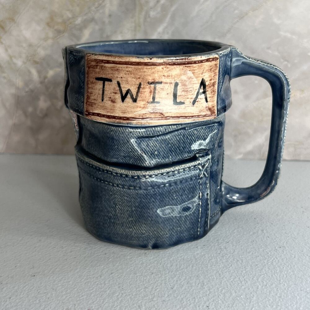 Studio Art Pottery Mug Vintage Blue Jean Denim "Twila" Signed PB 1979